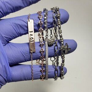 Set of 5 Bracelets: Rose Gold-tone, Gold-tone, Leather, and Silver-tone & Charms